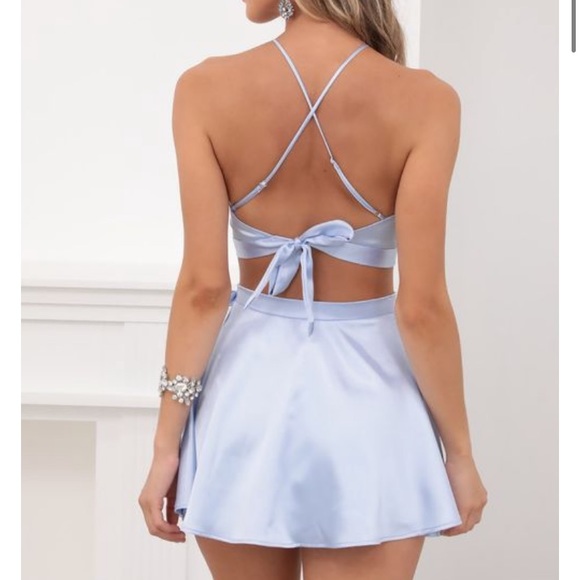 Lucy in the Sky Blue Satin Two Piece Set - Picture 2 of 5